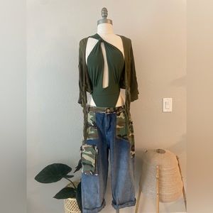 Sexy One piece  one shoulder army green bathing suit